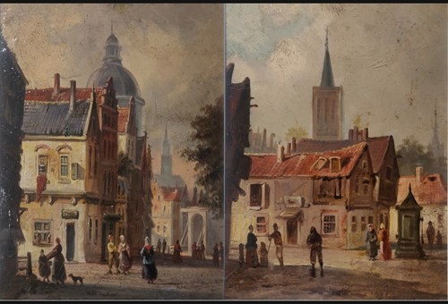 Lot 340 - J Eversen a pair of Dutch street scenes...