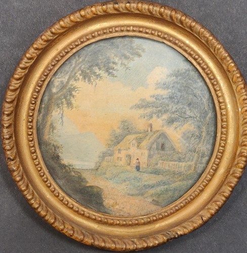 Lot 345 - Four pictures to include a pair of circular...