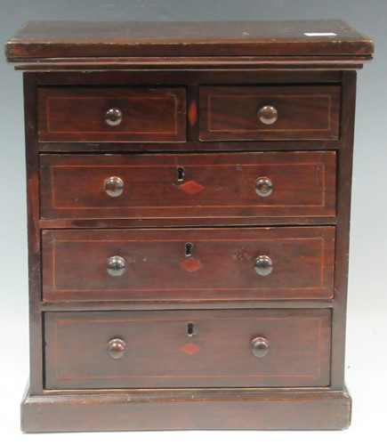 Lot 86 - A 19th century inlaid apprentice chest, the...