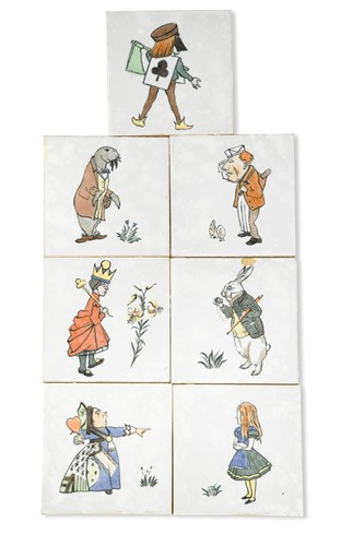 Lot 30 - Minton, after Charles Francis Annesley Voysey, a set of seven Alice in Wonderland tiles