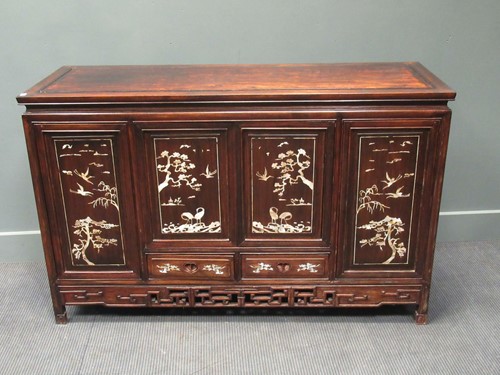 Lot 428 - A Chinese carved hardwood and inlaid mother of...