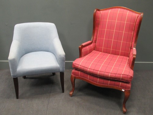 Lot 416 - An American style puce tartan upholstered...
