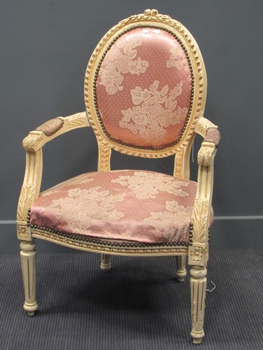 Lot 403 - A Louis XVI style painted open armchair