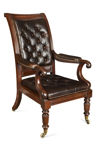 Lot 587 - A William IV leather upholstered mahogany library armchair