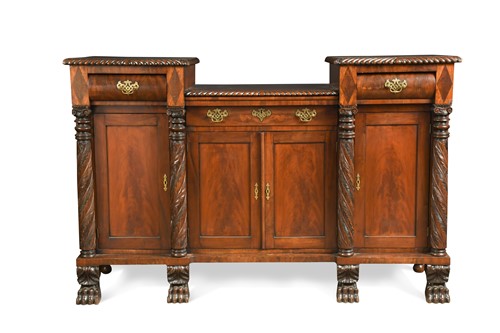 Lot 336 - A Georgian Neo-classical mahogany carved sideboard attributed to Duncan Phyfe, New York circa 1820