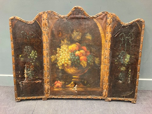 Lot 345 - A 19th century three fold painted leather...