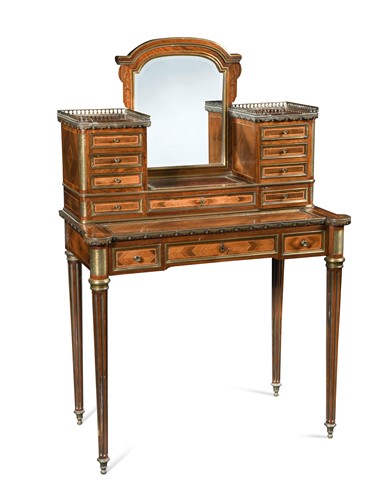 Lot 527 - A French Directoire style kingwood and brass inlaid dressing table, early 20th century