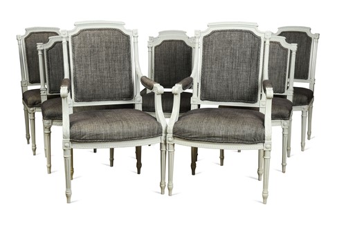 Lot 531 - A set of ten Louis XVI style painted dining chairs