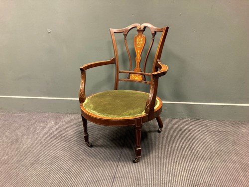 Lot 366 - An Edwardian inlaid mahogany armchair with...