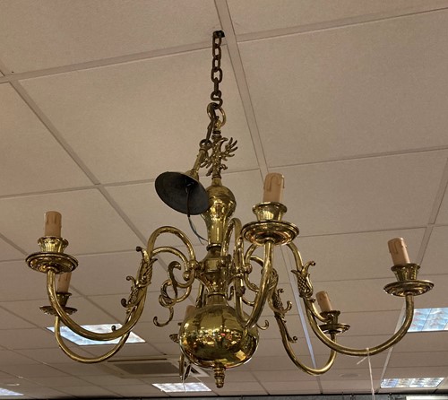 Lot 415 - A pair of Continental brass six branch...