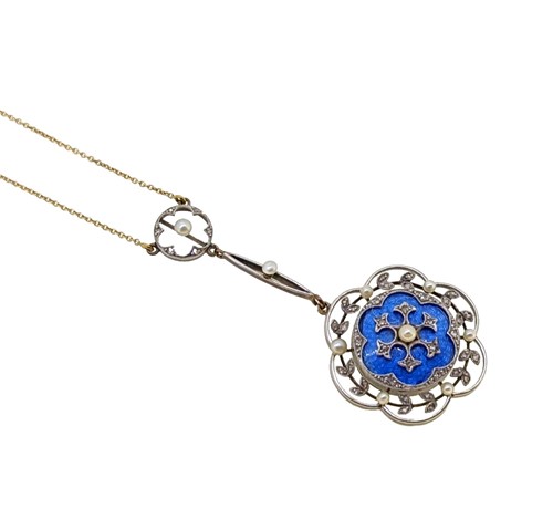 Lot 49 - An Edwardian enamel, pearl and diamond necklace