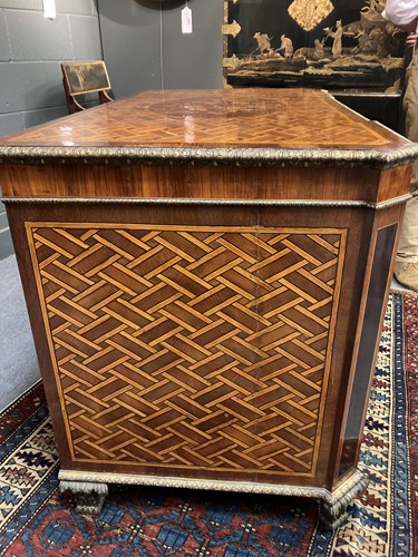 Lot 729 - A George III ormolu-mounted mahogany, amaranth, harewood and marquetry breakfront cabinet