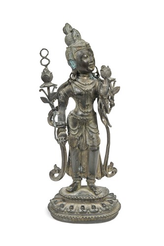 Lot 33 - A Chinese bronze standing figure of the white Tara, 19th century or later