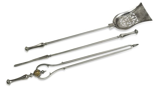Lot 367 - A set of George III polished steel fire irons