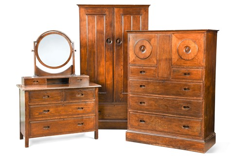 Lot 213 - Sir Ambrose Heal (1872-1959)  for Heal & Son, a chestnut 'Owl' suite, circa 1905
