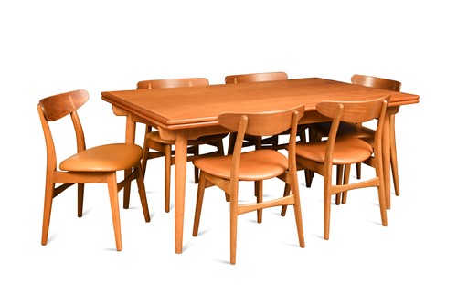 Lot 299 - Hans Wegner, a Danish teak and oak extending dining table and ten CH-30 dining chairs