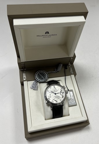 Lot 402 - Maurice Lacroix - A steel 'Masterpiece Double Retrograde GMT' wristwatch