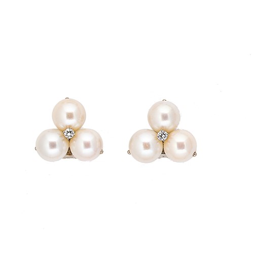 Lot 36 - A pair of cultured pearl and diamond ear clips