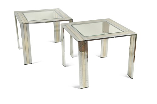 Lot 312 - Romeo Rega (1925-1984), a pair of Italian chrome and brass-lacquered side tables