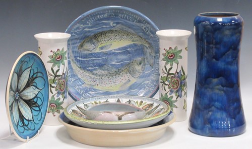 Lot 61 - A Royal Doulton blue glazed vase 35cm high, a...