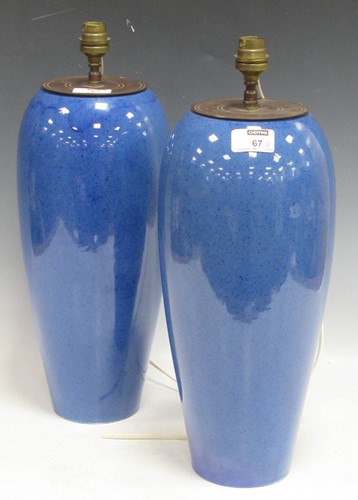Lot 67 - A pair of Moorcroft powder blue ceramic vases...