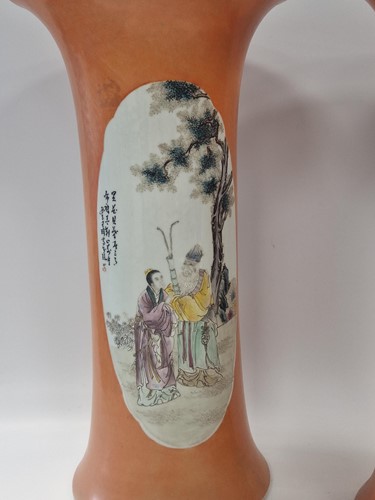 Lot 48 - A pair of large Chinese porcelain cylindrical vases, Republic Period