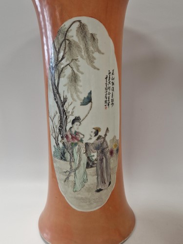Lot 48 - A pair of large Chinese porcelain cylindrical vases, Republic Period