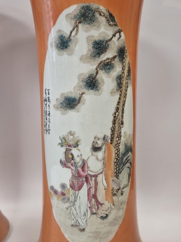 Lot 48 - A pair of large Chinese porcelain cylindrical vases, Republic Period