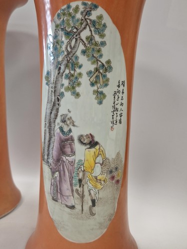 Lot 48 - A pair of large Chinese porcelain cylindrical vases, Republic Period