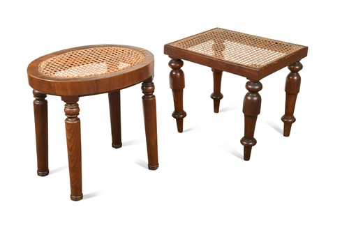 Lot 858 - Two caned-top mahogany stools, 19th century
