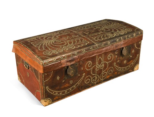 Lot 324 - A William & Mary and later studded leather chest