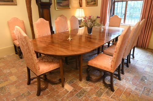 Lot 422 - A set of twelve William & Mary style oak framed dining chairs