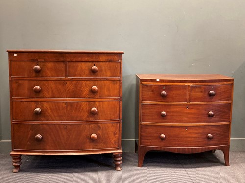 Lot 419 - Two 19th century mahogany bowfront chests of...