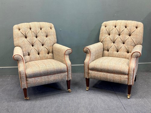 Lot 425 - Two modern Harris Tweed fabric button back...