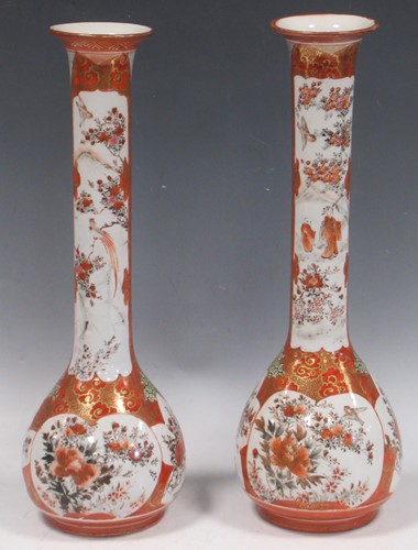Lot 48 - A pair of orange and gilt Chinese vases,...