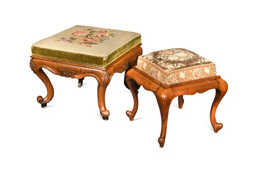 Lot 739 - Two similar tapestry topped mahogany stools, 19th century
