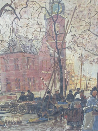 Lot 235 - An early 20th century street scene, oil on...