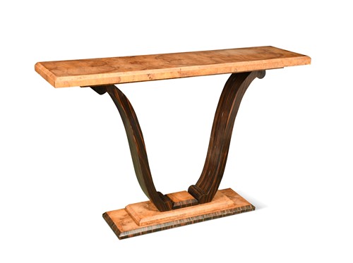 Lot 263 - An Art Deco style walnut and zebrano wood console table, modern
