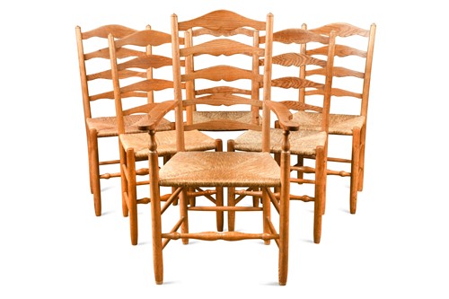 Lot 210 - Edward Gardiner after Ernest Gimson (1864-1912), a set of six ash ladder back chairs