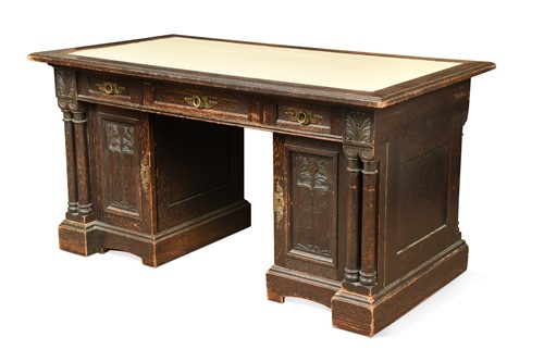 Lot 176 - A Continental Art Nouveau oak desk, possibly German