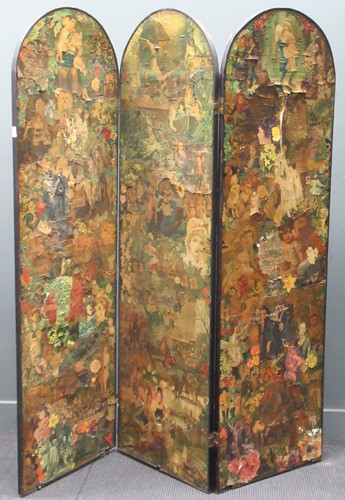 Lot 465 - A Victorian three-fold decoupage screen,...