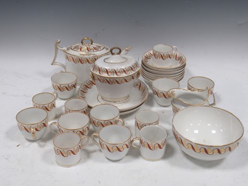 Lot 148 - A Derby tea service in red and gilt scrolled...