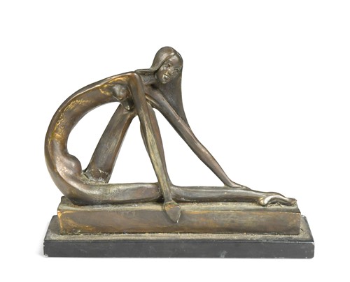 Lot 127 - An Art Deco style bronzed resin model of a stretching nude