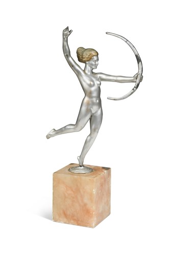 Lot 128 - Manner of Josef Lorenzl, a silver painted spelter model of an archer