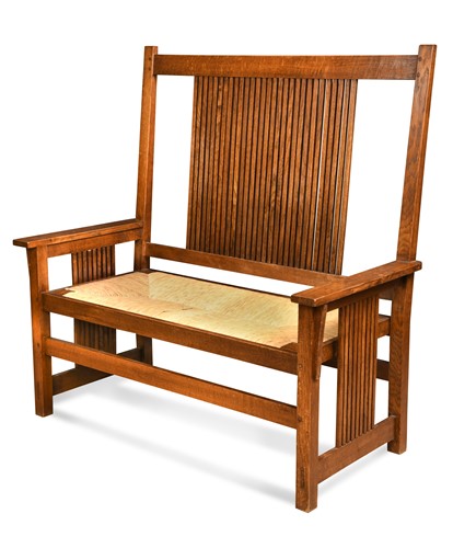 Lot 211 - Leopold and John George Stickley, an Arts & Crafts 'Mission' oak hall bench, designed 1906