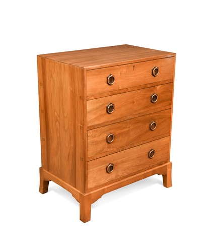 Lot 229 - Kenneth Desmond Lampard (born 1926), a Cotswold School English walnut chest of drawers of small proportions, circa 1950
