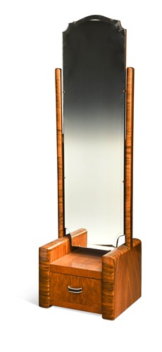 Lot 250 - An Art Deco walnut and simulated zebrano cheval mirror