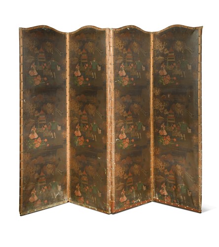 Lot 577 - A leather four-fold screen, 19th century