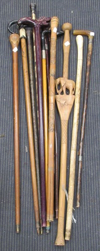 Lot 215 - Collection of 13 walking sticks and canes,...