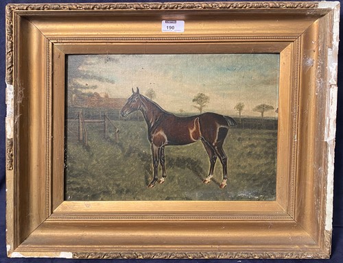 Lot 190 - A naive portrait of a horse in a landscape oil...